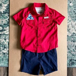 NWOT Ocean Coast 2 Piece Sun Beach Summer Outfit Sz 12M Red Shirt Blue Shorts